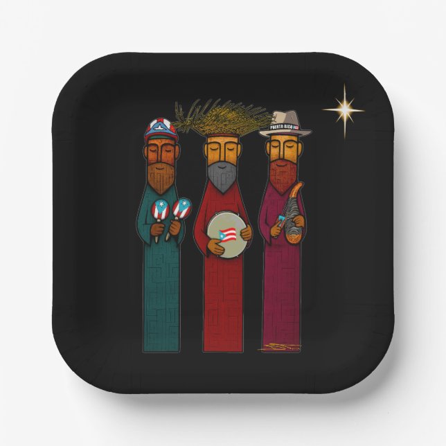 Puerto Rican Three Wise Men – Parranda Paper Plates (Front)