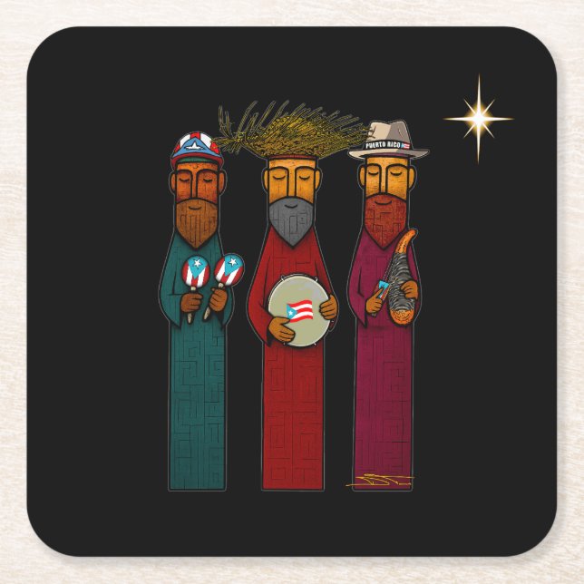 Puerto Rican Three Wise Men – Parranda Square Paper Coaster (Front)