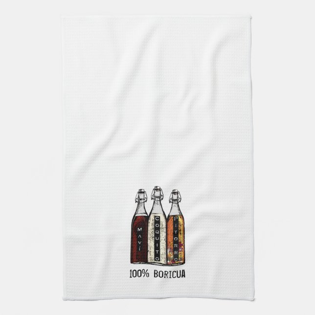 Puerto Rican Traditional Drinks 100% Boricua  Kitc Kitchen Towel (Vertical)