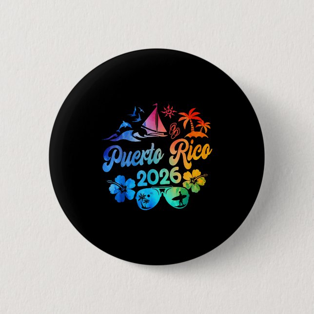 Puerto Rico 2026 Vacation Beach Tie Dye Trip Summe Button (Front)
