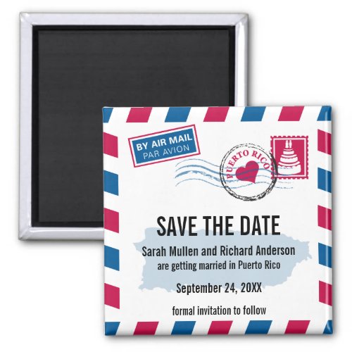 Puerto Rico Air Mail Wedding Save the Date Magnet
