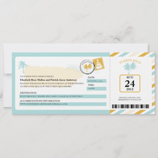 Puerto Rico Airmail Boarding Pass Wedding Invitation | Zazzle.com