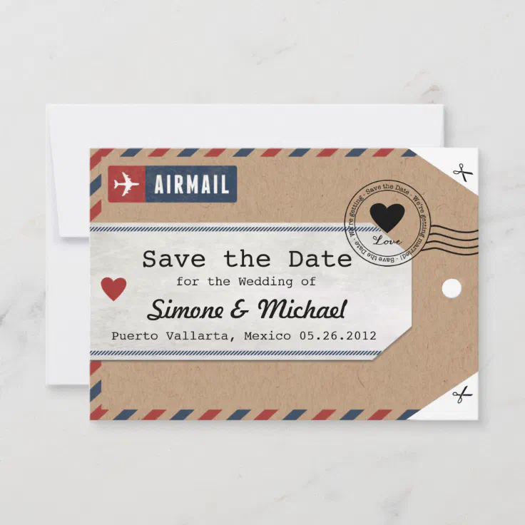 Puerto Rico Airmail Luggage Tag Save Date with Map Save The Date | Zazzle
