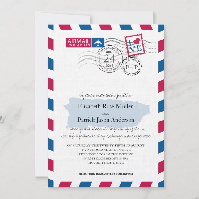Puerto Rico Airmail Wedding Invitation (Front)