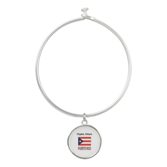 Puerto Rico and Puerto Rican Flag Personalized  Bangle Bracelet (Front)