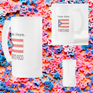 Puerto Rico and Puerto Rican Flag Personalized  Frosted Glass Beer Mug