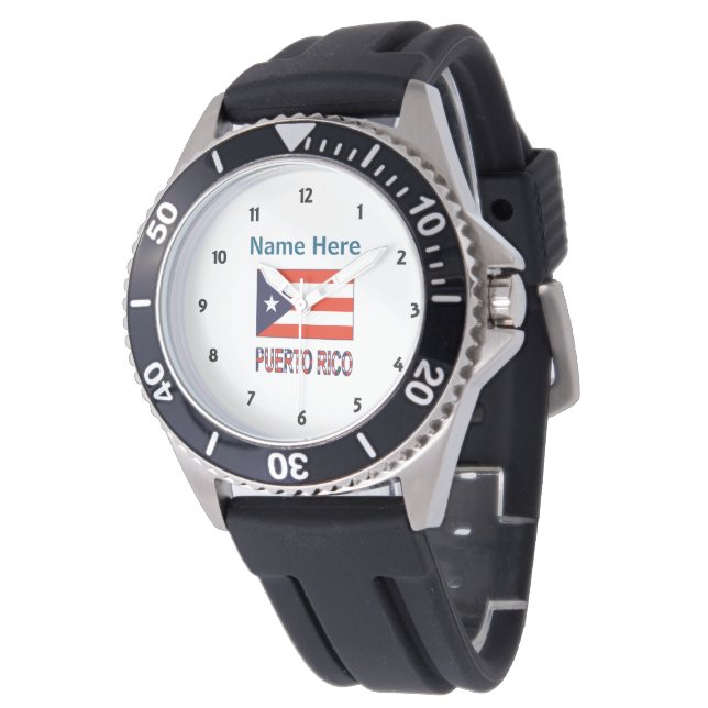 Puerto Rico and Puerto Rican Flag Personalized Men Watch (Angled)