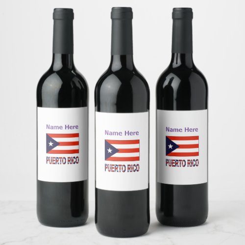 Puerto Rico and Puerto Rican Flag Personalized  Wine Label