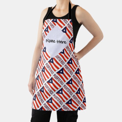 Puerto Rico and Puerto Rican Flag Tiled Your Name Apron