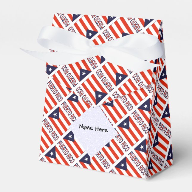Puerto Rico and Puerto Rican Flag Tiled Your Name Favor Boxes (Front Side)