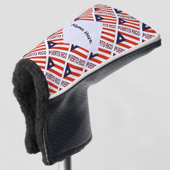 Puerto Rico and Puerto Rican Flag Tiled Your Name Golf Head Cover (3/4 Front)