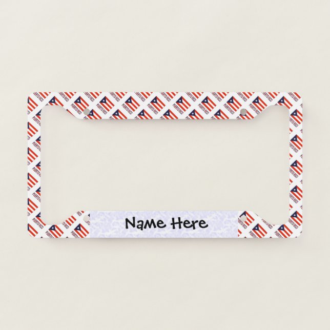 Puerto Rico and Puerto Rican Flag Tiled Your Name License Plate Frame (Front)