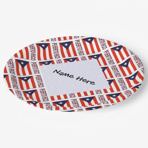 Puerto Rico and Puerto Rican Flag Tiled Your Name Paper Plates