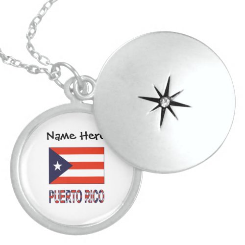 Puerto Rico and Puerto Rican Flag with Your Name Locket Necklace