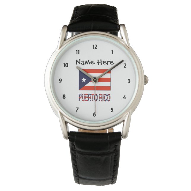 Puerto Rico and Puerto Rican Flag with Your Name Watch (Front)