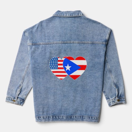 Puerto Rico and USA Flag Twin Heart Rican American Denim Jacket