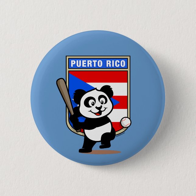 Puerto Rico Baseball Panda Pinback Button (Front)