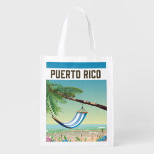 Puerto Rico Beach travel poster. T-Shirt Grocery Bag