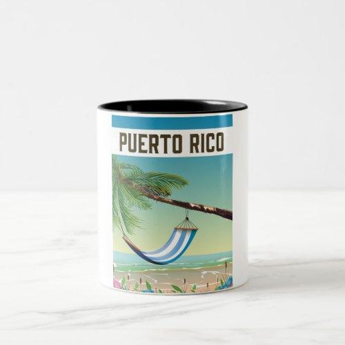 Puerto Rico Beach travel poster Two_Tone Coffee Mug