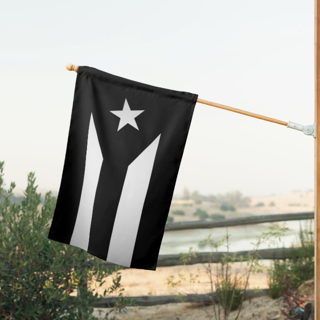 Puerto Rico/Black & White Double Sided House Flags (Insitu (Back))