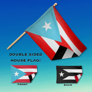 Puerto Rico/Black & White Double Sided House Flags