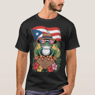 Puerto Rico Boricua Coqui Frog Taino Sun Puerto Ri T-Shirt