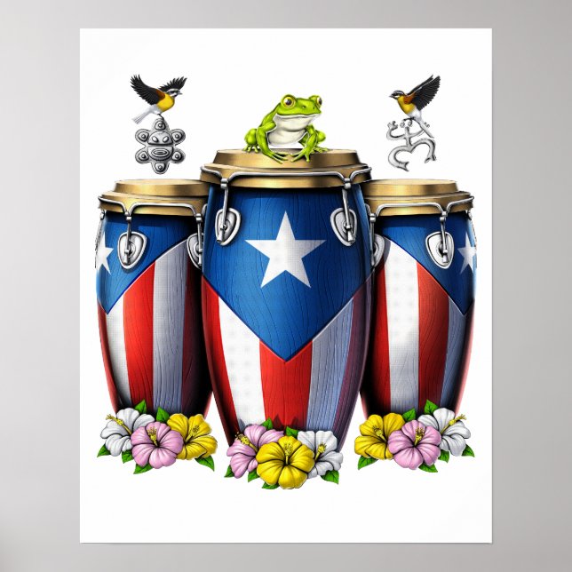 Puerto Rico Boricua Drums Poster (Front)