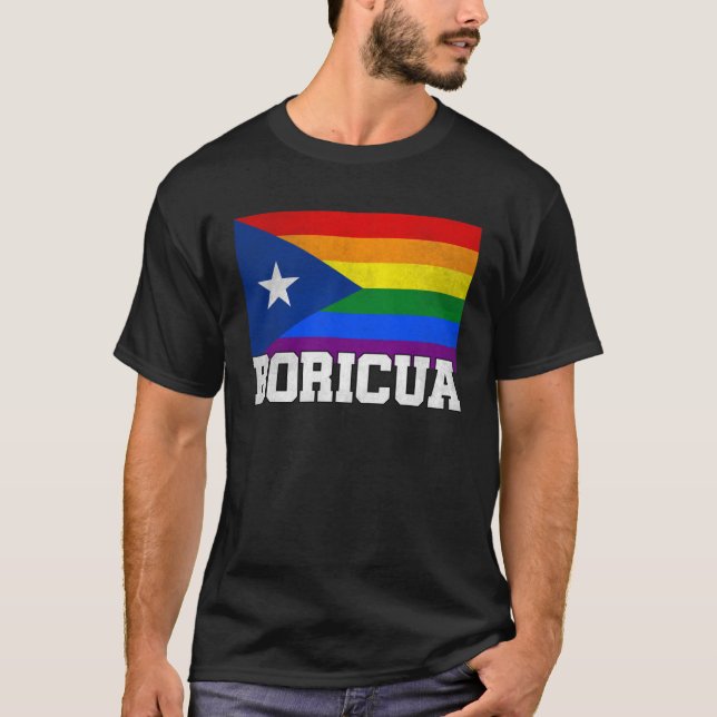 Puerto Rico Boricua Gay Pride LGBT Rainbow Flag Vi T-Shirt (Front)
