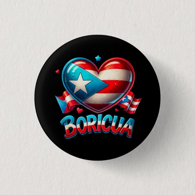 Puerto Rico Boricua Love Heart Flag Button (Front)