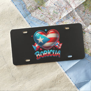 Puerto Rico Boricua Love Heart Flag License Plate