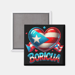 Puerto Rico Boricua Love Heart Flag Magnet