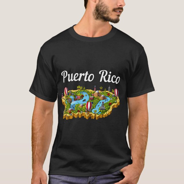 Puerto Rico Boricua Map T-Shirt (Front)