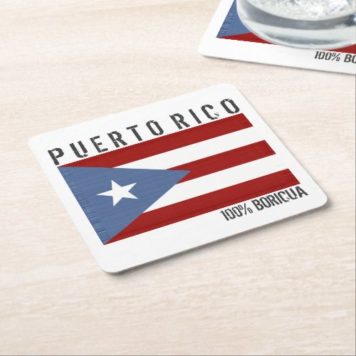 Puerto Rico Boricua Square Paper Coaster