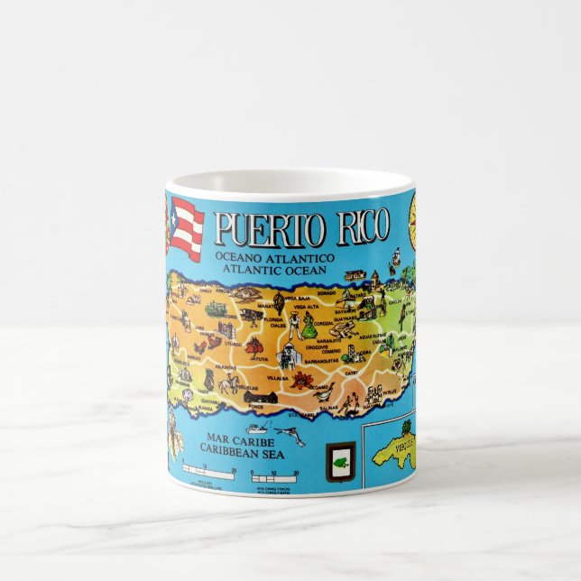 Puerto Rico Bright Blue Map Mug (Center)