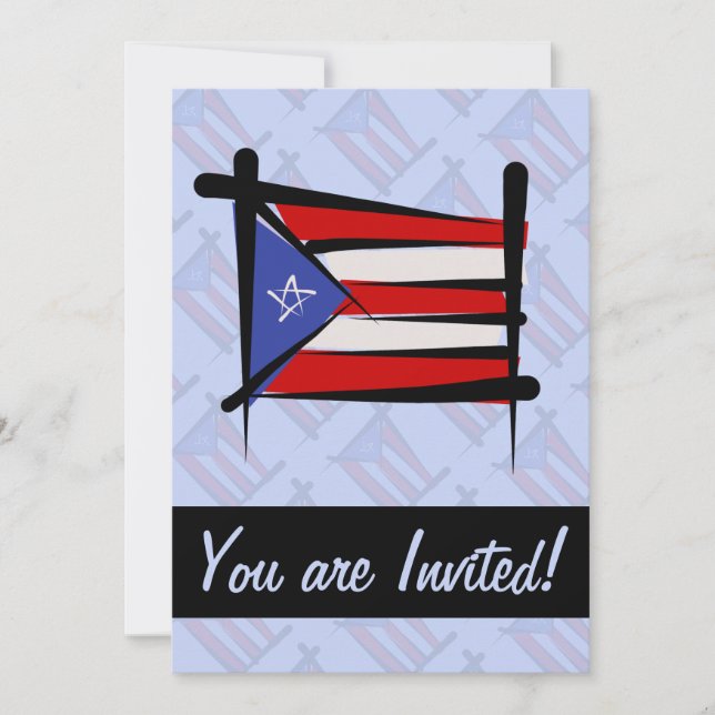 Puerto Rico Brush Flag Invitation (Front)