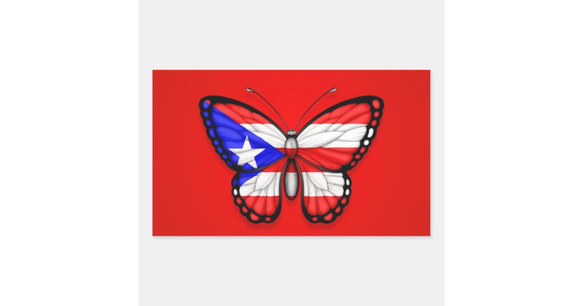 Puerto Rico Butterfly Flag on Red Rectangular Sticker | Zazzle.com