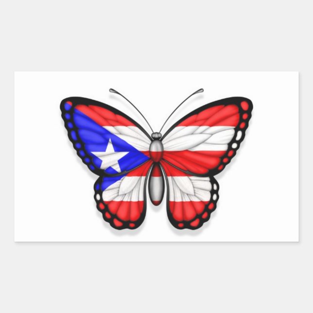 Puerto Rico Butterfly Flag Rectangular Sticker (Front)