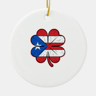 Puerto Rico Clover Flag Vintage Engraving Vector D Ceramic Ornament