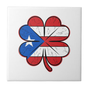 Puerto Rico Clover Flag Vintage Engraving Vector D Ceramic Tile