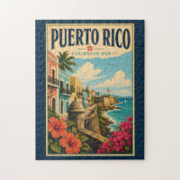 Puerto Rico Coast Illustration Travel Art Vintage