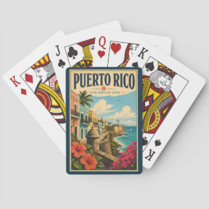 Puerto Rico Coast Illustration Travel Art Vintage Poker Cards