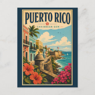Puerto Rico Coast Illustration Travel Art Vintage Postcard