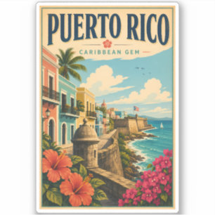 Puerto Rico Coast Illustration Travel Art Vintage Sticker