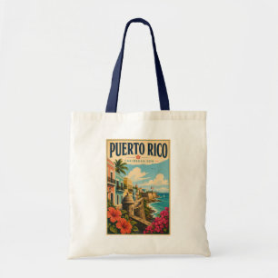 Puerto Rico Coast Illustration Travel Art Vintage Tote Bag