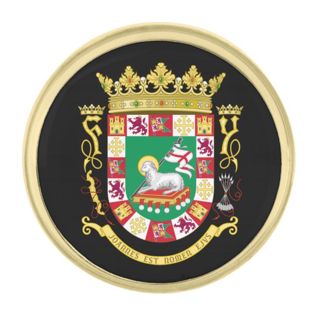 Puerto Rico Coat of Arms, Flag / business Gold Finish Lapel Pin (Front)