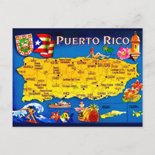 Puerto Rico Colorful Map Postcard