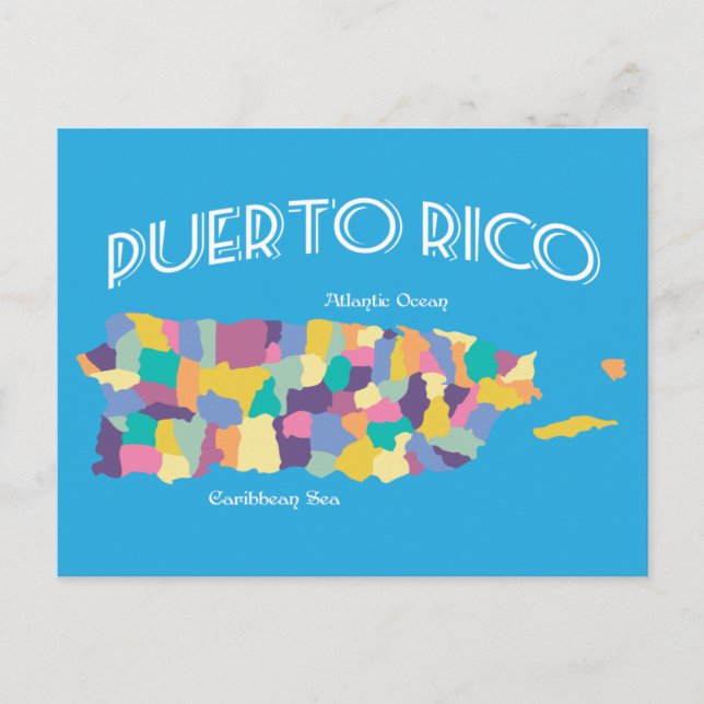 Puerto Rico Colorful Map Postcard (Front)