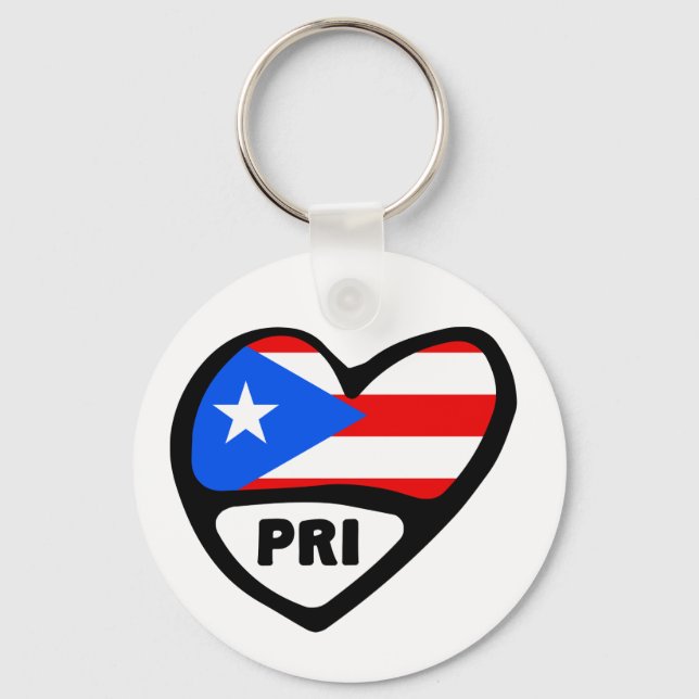 Puerto Rico Country Code Flag Heart Keyring, PRI Keychain (Front)