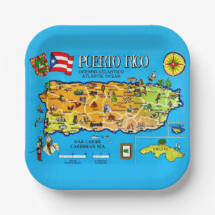 Puerto Rico Country Map Paper Plates