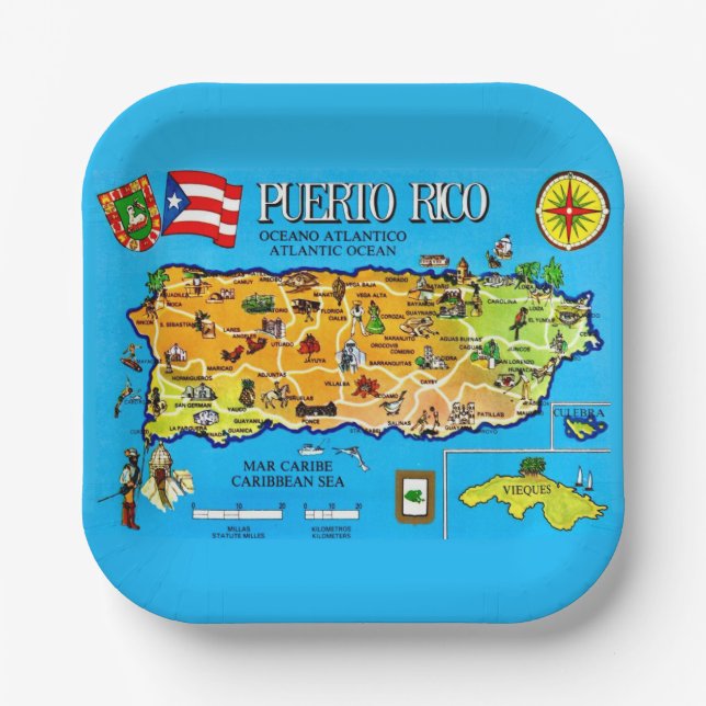 Puerto Rico Country Map Paper Plates (Front)